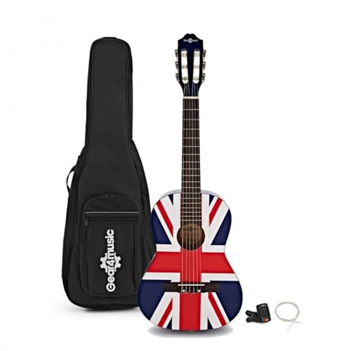 Junior 1/2 Classical Guitar Pack, Union Jack, by Gear4music | Perfect for Young Beginners, Quality Nylon Strings, Linden Laminated Body with Ebonized Maple Neck