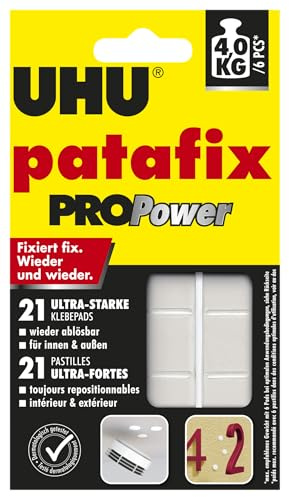 UHU 47905 patafix PROPower, ultra-starke Klebepads, fixiert Objekte bis zu 3kg (3 Packungen = 63 Klebestücke)
