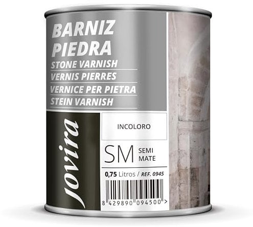 JOVIRA PINTURAS Barniz para Piedra, Ladrillo, Terrazo al Disolvente. Incoloro, natural, transparente. (750 Mililitros, Semimate) K-56