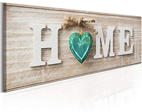 decomonkey Bilder Home 120x40 cm 1 Teilig Leinwandbilder Bild auf Leinwand Vlies Wandbild Kunstdruck Wanddeko Wand Wohnzimmer Wanddekoration Deko Haus Vintage beige türkis