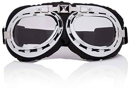 Ultra Silver Frame Clear Lenses Vintage Classic Motorcycle Helmet & Steampunk Retro Cyber Pilot Flying Goggles WW2 Battle of Britain Cosplay Eyewear Steampunk Goggles RAF Fancy Dress Cyber Glasses