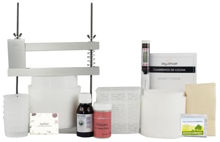 Cocinista Kit Premium para Hacer Queso en Casa con Prensa Regulable, Moldes y Fermentos Incluidos, Termómetro con Sonda y Tela de Quesero, Recetario para Queso Fresco, Burgos, Prensado y Azul