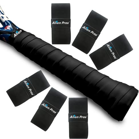 Alien Pros Tennisschläger-Griffband (6 Griffe) – vorgeschnittene und leichte Tac Feel Tennis Grip Overgrip Griptape Tennisschläger Wickeln Sie Ihren Schläger für hohe Leistung Griffe, schwarz)