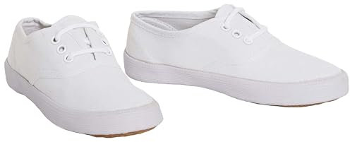 shelikes Girls Boys School PE Pumps Gym Black Trainers Touch Fastening Dance Plimsolls (White Sports, 6 UK)