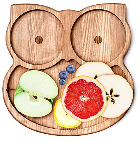 Lelekka Kinder Holzteller Baby Schüssel Dessertteller Kindergeschirr Kinderteller Schale (Owly) - Handmade in Europe