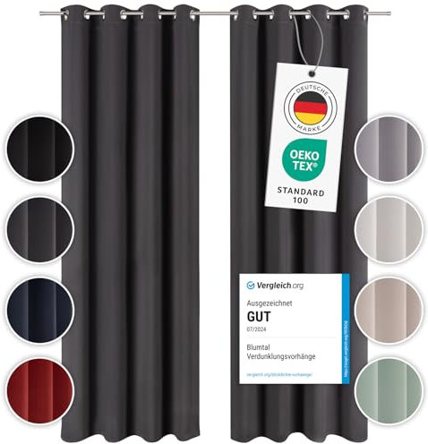 Blumtal Verdunklungsvorhänge 2er Set - Thermovorhang Hitzeschutz - Vorhang Blickdicht mit Ösen - Gardinenschals mit Schlaufen - Gardinen 245x140cm - Thermo Vorhänge gegen Kälte - Curtain - Anthrazit