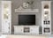 Wohnwand Mediawand Landhausstil Hooge in Pinie weiß Landhaus Schrankwand Multimediawand Anbauwand Fernsehschrank 4-teilig (1 x Vitrine, 1 x Wandboard, 1 x TV-Lowboard, 1 x Regal) 293 x 207 cm