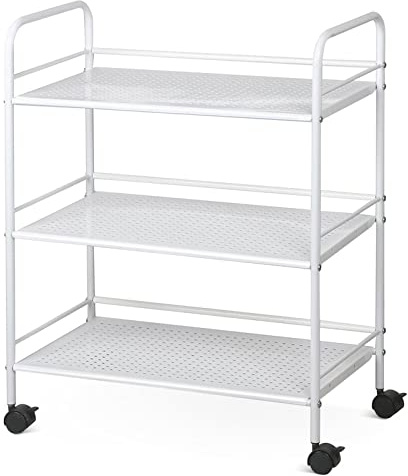 costoffs 3-Tier Storage Trolley Rolling Utility Cart on Wheels, White | Iron Metal Frame & Plastic Shelves, Rolling Casters & Slim Compact Design, For Kitchen Bathroom Salon Office Laundry
