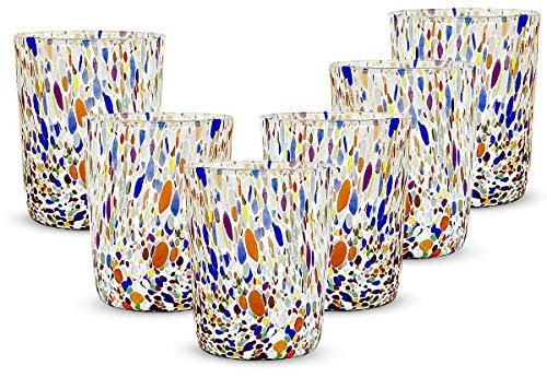 Gocce di Murano 6 Bicchieri Acqua Lavorati Secondo la Tradizione degli Artigiani di Murano, Bicchiere Soffiato e Lavorato a Mano 300 ml - Bicchieri Acqua Vetro Arcobaleno Pioggia