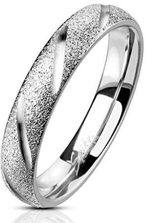 Paula & Fritz® Ring Damen Sandgestrahlt diagonale Streifen 316L Chirurgenstahl Größe 67 (21,3) Silber Verlobungs-Ring Herren-Ring Partnerring Ehering
