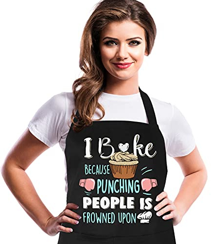 Gaosaili Funny Apron for Women Cooking Apron with Pockets Adjustable Kitchen Baking Cotton Apron BBQ Chef Bib Aprons Birthday Thanksgiving Gift for Wife Girlfriend Boyfriend Mom Grandma