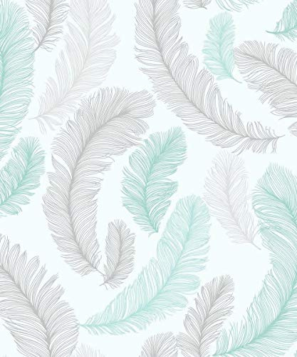 Blue Reflect Feather Wallpaper Grandeco Glitter Textured Vinyl Paste The Wall