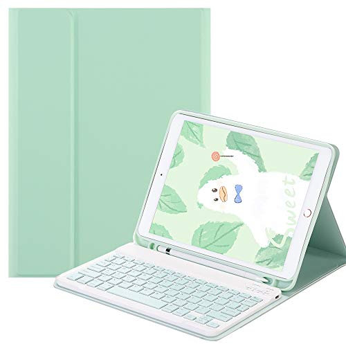 QYiiD Funda con Teclado para iPad Mini 5/ Mini 4, Teclado de español Ñ magnético Desmontable inalámbrico, Funda Delgada de Cuero con Soporte para lápices, Verde