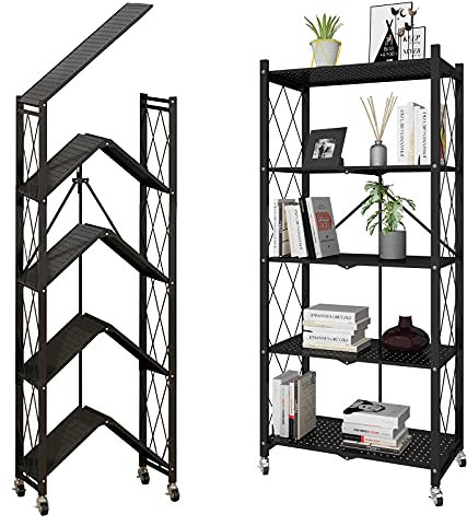BENOSS Faltbare Metallregale mit Rädern Schwerlastregal freistehend Bücherregal Klappeinheit große Kapazität zusammenklappbar Organizer keine Montage für Garage Küche Speisekammer Schlafzimmer