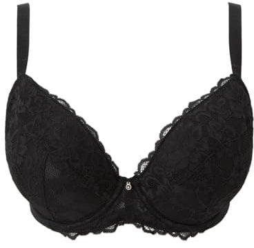 Ann Summers Sexy Lace Padded Plunge Bra, Fuller Bust DD+, A-G Cup, Curve-Enhancing Womens Underwear with Padded Cups & Underwire, Removable Mini Pads for Smaller Sizes, Adjustable Straps Black