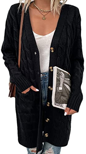 Beskie Women's Long Sleeve Cardigans Sweater Open Front Kimono Knitwear Loose Knitted Cardigan with Pockets Black