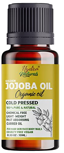 Hydra Naturals 100% Pure Organic Jojoba Oil 10ml – Cold-Pressed & Unrefined, Hexane-Free Natural Carrier Oil for Hair, Face, Skin & Nails – Lightweight Moisturizer, Non-Comedogenic, Fast Absorbing