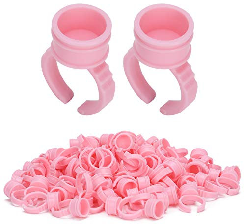 1000pcs Disposable Glue Holder, Tattoo Ink Ring Cups Disposable Pigment Holder Eyelash Graft Tool Adjustable Plastic Pigment Rings for Eyelash Extension, Nail Art((Pink) Medium size without parting)