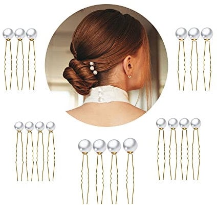 18 Stück Perlen Haarnadeln, U-Form Haarschmuck Hochzeit, Golden Haarschmuck Perlen für Party Prom Hochzeit Alltag