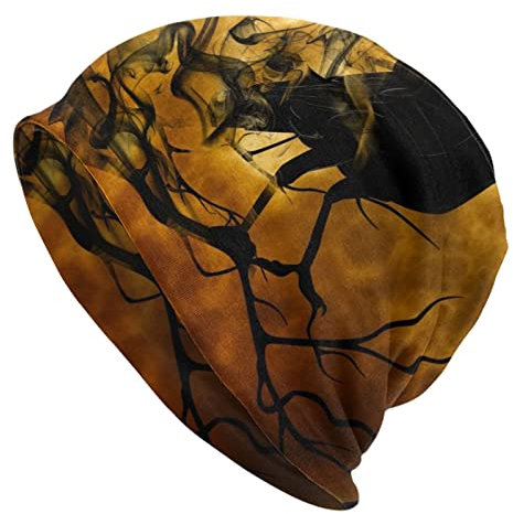 DJNGN Full Moon Black Crow Raven Bird Beanie-Mütze, modische, lässige, warme, lässige Strickmütze für Männer und Frauen