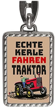 Echte Kerle fahren Traktor Schlüsselanhänger mit Bordüre in Braun als Geschenk für echte Landwirte und Bauern die ihren Job lieben und das Dorfleben leben wie kein andereres