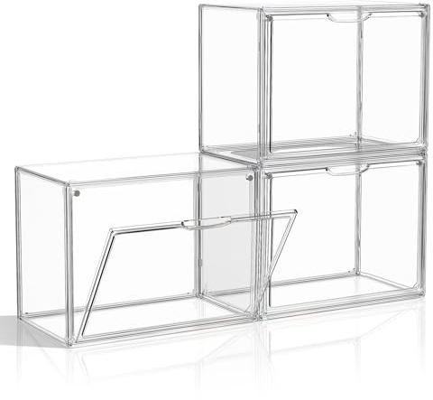 MSHOMELY Purse Organizer for Closet, 3 Pack Handbag Storage Organizer, Clear Acrylic Display Case for Collectibles, Stackable Bag Organizer with Magnetic Door for Wallet, Clutch, Figure, Toys