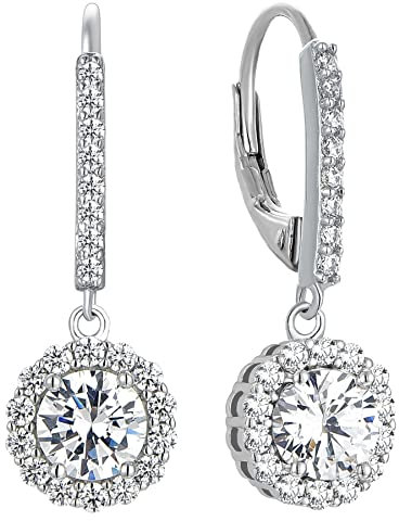 YL Damen Ohrhänger 925 Sterling Silber April Geburtsstein Simuliertes Diamant Runden Tropfen Ohrringe