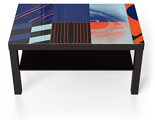 DEQORI Glastisch | schwarz groß 90x50 cm | Motiv Fantasievoller Mustermix | ausgefallener Beistelltisch aus Glas | Hochglanz Couchtisch fürs Wohnzimmer | moderner Couch Tisch mit Design
