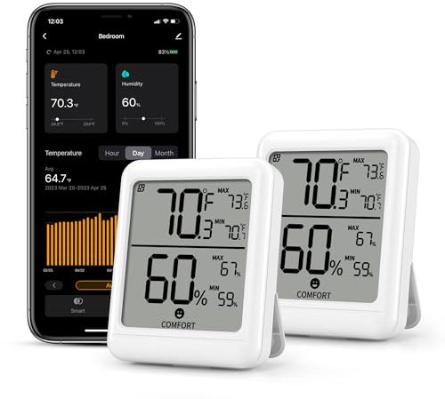 BN-LINK Bluetooth Hygrometer Thermometer,Indoor Temperature Humidity Monitors, Digital Humidity Meter with App Control for Home Baby Room Terrarium Incubator Greenhouse(2 Pack)