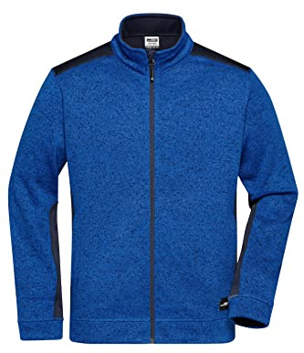 James & Nicholson Herren Strickfleece Workwear Jacke - Praktische Fleecejacke aus hochwertigem Strickfleece | Farbe: royal-melange/navy | Grösse: M