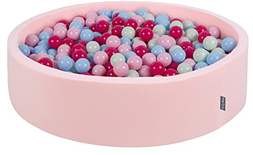 KiddyMoon Rund Bällebad Bällepool 120X30cm/200 Bälle ∅ 7Cm Ballgruben Bunten Bällen Für Babys Spielbad Kleinkinder, Hergestellt In Der EU, Pink:Puderrosa/Dunkelpink/Babyblue/Minze