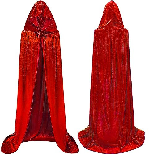Winwild Roter Samt Umhang mit Kapuze,190CM Halloween Cape Vampir Kostüm Erwachsener für Karneval Cosplay Kostüm(XXL,Rot)