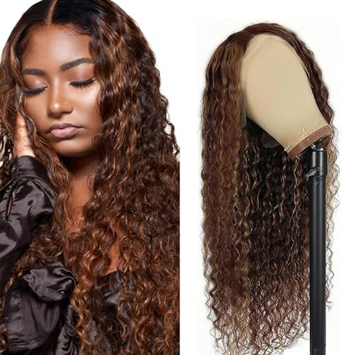 Echthaar Perücke Brazilian Remy Hair Wig 13X6 Lace Front Wig lange Perücken für Frauen Curly Wave Wig No Smell Soft Hair Top Swiss Lace Pre Plucked Natural Hairline With Baby Hair for Women 24 Zoll