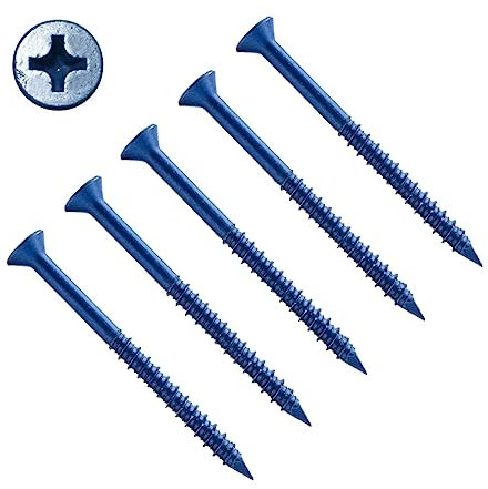 TERF® Masonry Concrete Screw 4.8mm X 82mm Philip Drive Flat Countersunk Head Blue Finish Anti Corrosion Concrete Screws 4.8mm X 82mm for Anchor Masonry Concrete Brick Block - Pack of 25