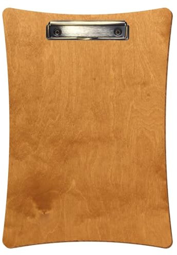 Bütic Holz Klemmbrett konkav Birnbaum für DIN A3 A4 A5 A6 aus 3 mm Birkensperrholz und mit widerstandsfähigem Klarlack versiegelt, Format:A4 hoch, Klemme:Bügelklemme antik