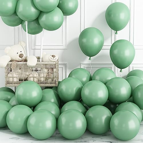 Luftballons Salbeigrün, 30 Stück 12 Zoll Retro Grün Latex Luftballons, Matt Dunkelgrün Helium Partyballon Set für Junge Dschungel Safari Babyparty Hochzeitstag Brautparty Geburtstag Party Dekoration