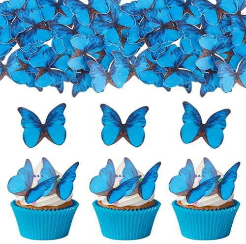 ENLACE Essbare Schmetterlinge Tortendeko,48 Stück Esspapier Schmetterling Deko Torte,Schmetterlinge Cupcake Topper,Essbare Kuchendekoration für Hochzeit,Geburtstag,Babyparty,Partyzubehör