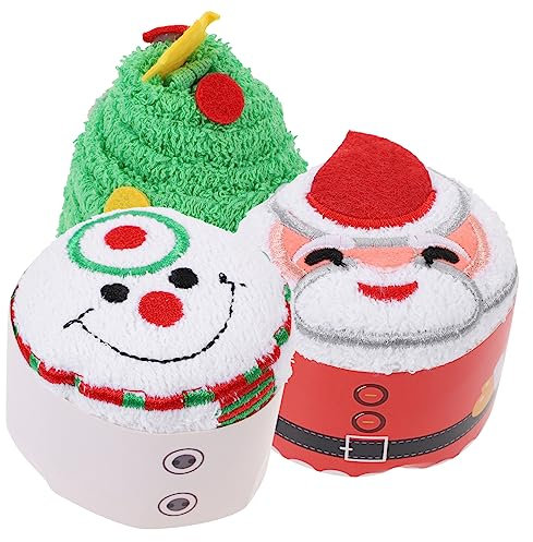 TOPBATHY Baumwollwaschlappen 3-Teiliges Weihnachts Weihnachtsfeier-Geschenkset Weihnachts-Baumwoll Gäste Gesichts Weihnachtskuchen Weihnachts