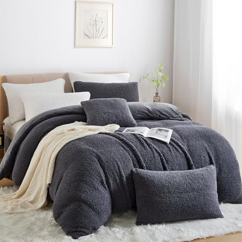 Nayoroom Sherpa Fleece Bettwäsche Set 200x200 Grau Winter Warme Cashmere Touch Bettbezug Super Weich Flauschig Flanell Winterbettwäsche mit Reißverschluss Kissenbezug 80x80 cm