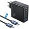 NOHON Chargeur USB C Rapide Chargeur : 140 W PD 3.0 GaN Alimentation avec câble Type C Charge Rapide 140 W 1,2 M | 3 Ports Compatible avec iPhone 12 13 14 15 MacBook iPad Laptop Samsung Galaxy S