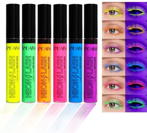 Mrettick Neon Mascara 6 Colori, Impermeabile, Di Lunga Durata, Senza Agrumazione, Colorato Audace Trucco Degli Occhi Per L'uso Quotidiano E Halloween Festa Di Natale Di Nozze