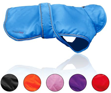 Hugglepets Arctic Armour Waterproof Thermal Dog Coat - Blue (X Small 30cm) Reflective Microfleece-Lined Coat for Small Dogs with Adjustable Hook & Loop Fastening & Zipper for Harness or Collar.