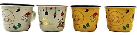 PLUS HOME Pack de 4 tazas navideña.4x Taza de Café de Porcelana navidad- Taza para Bebidas Frías y Calientes.Capacidad 350ml tamaño 9X6,8X8,2 300ML, ROJO