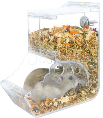 Andiker Automatic Hamster Feeder, 300ML Acrylic Automatic Feeding Hamster Cage Feeder Dispenser, Transparent Refill Pet Feeder for Hamsters, Hedgehogs, Squirrels, Guinea Pig, Parrot (300ML)