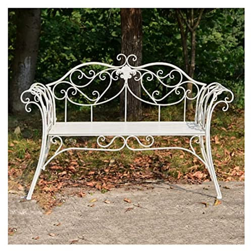 HASMI Bank Sitzbank Outdoor-Bank, Metall-Gartenbank, Stuhl, 2-Sitzer, Landhausstil, Freizeitbank for Garten, Hof, Terrasse, Veranda und Wintergarten (weiß/grün) Gartenbank (Color : White)