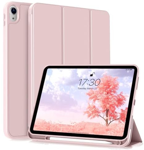 ZOYU Case for iPad (A16) 11th Generation 11 Inch 2025, iPad 10th Generation 10.9 inch 2022 with Pencil Holder, Auto Sleep/Wake Slim Lightweight Trifold Stand Smart Cover, Support Touch ID, Light Pink