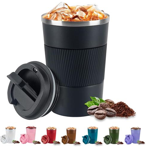 Eastrise Travel Mug,Insulated Coffee Cup with Leakproof Lid,Reusable Travel Coffee Mug,Stainless Steel Coffee Cup for Hot or Cold Drinks(Black/13oz)