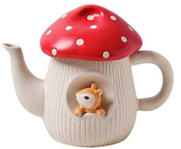 Soulnioi Süße Pilz-Teekanne, handgefertigte Keramik-Teekanne mit Griff und Deckel, 700 ml große Tasse zum Servieren von heißen oder kalten Getränken