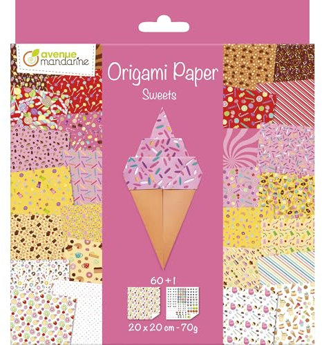 My Mandarine OR522C - Un paquet de 60 feuilles Origami 20x20 cm 70G (30 motifs x 2 feuilles) + une planche de stickers ''Yeux'', À partir de 7 ans - BONBON