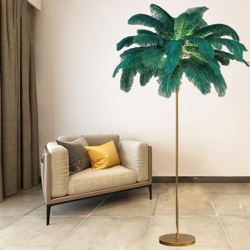 160cm Moderne de Luxe Véritable Plume D'autruche Or Lampadaire En Métal Lampe Sur Pied Villa Hôtel Décor Romantique Lampe Plume Palmier (Green)